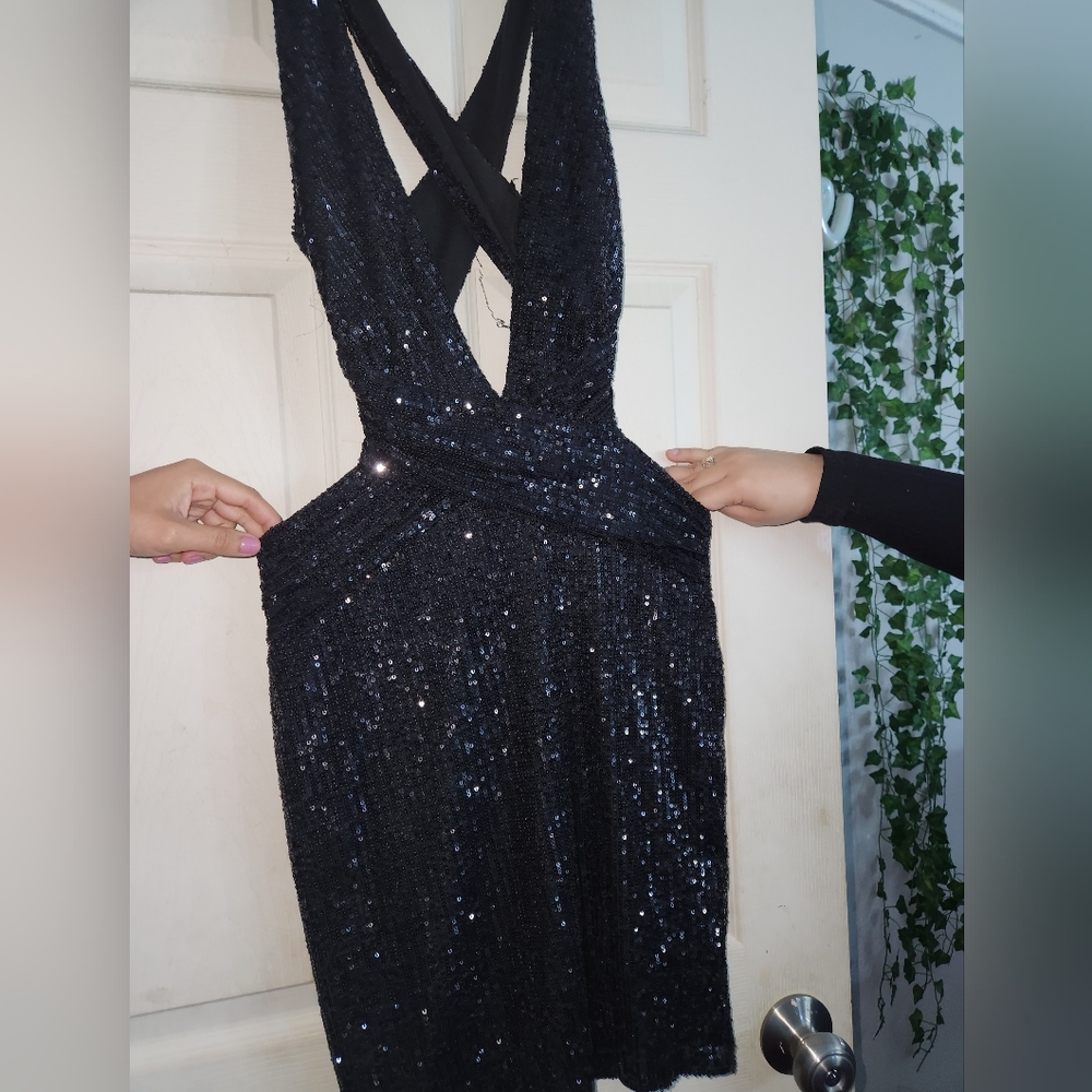 Black Sequin Halter Dress